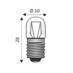 Lamp. E10 10X28 110/130V 2.6W ( WIMEX cod. 4101236 )