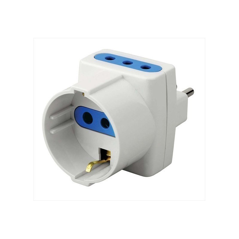 Adattat. Triplo Bianco Schuko/10A Spina 10A ( ELETTROCANALI cod. ECK33421 )