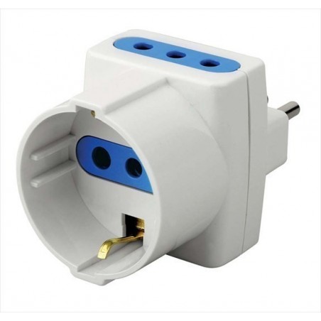 Adattat. Triplo Bianco Schuko/10A Spina 10A ( ELETTROCANALI cod. ECK33421 )