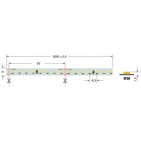 Striscia Led 5M 8W/M Bcc 24V Ip20- 2700°K ( ELCART cod. 186100500 )