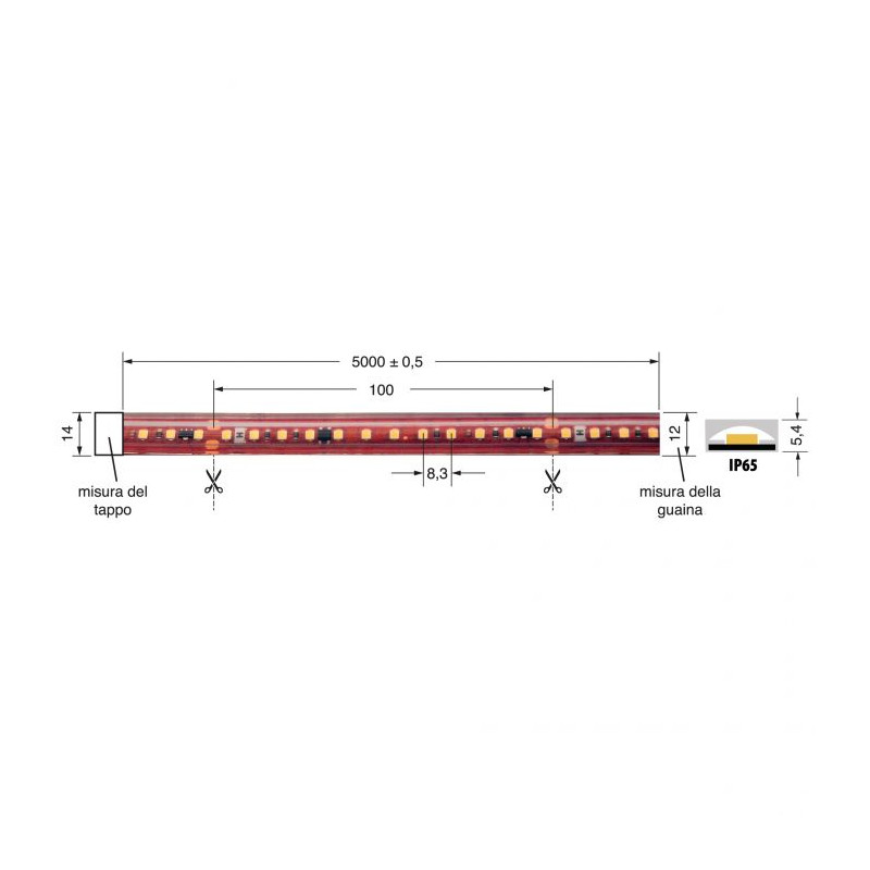 Striscia Led 5M 17W/M Bc 220V Ip65 5M 3000°K ( ELCART cod. 187000400 )